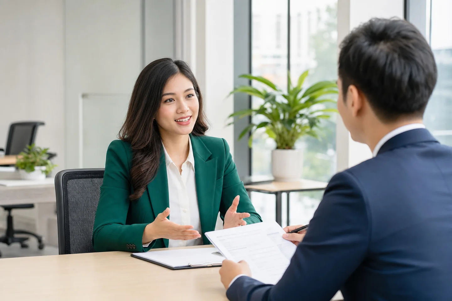 Ứng viên trao đổi với nhà tuyển dụng